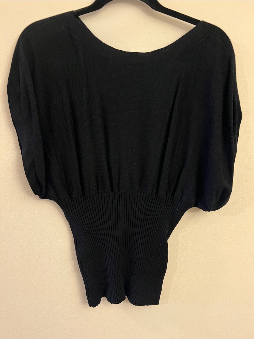 Belldini Black Knit Batwing Top with Ribbed Waistband